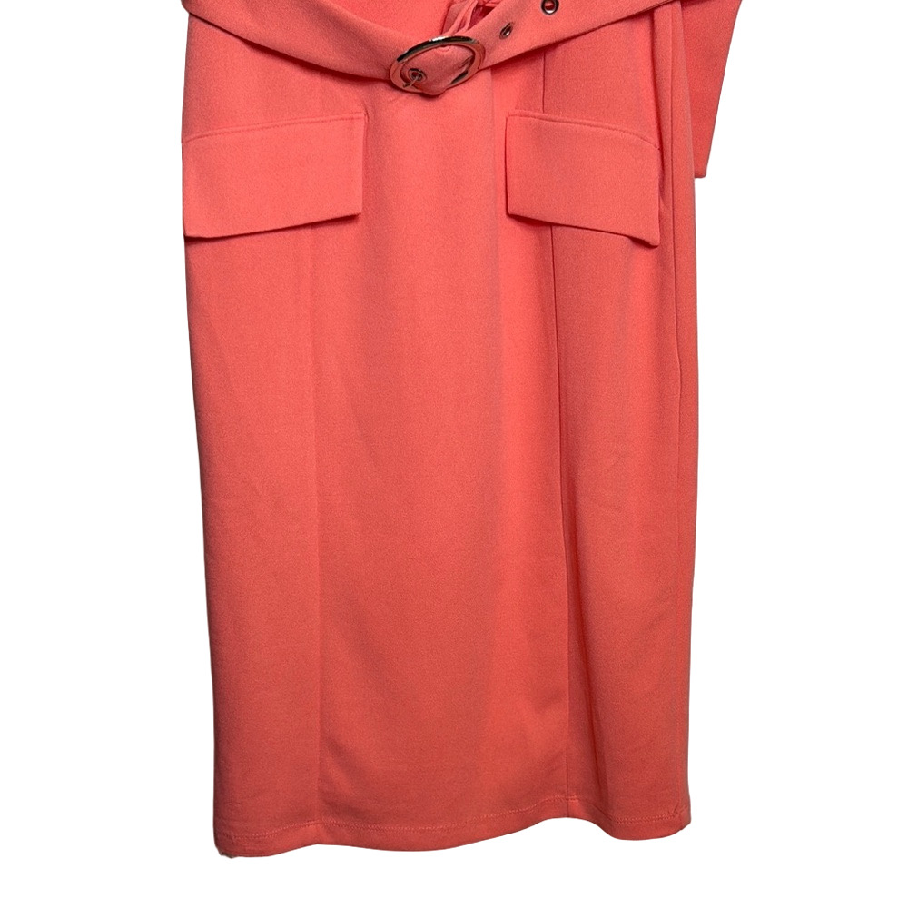 New York & Co Soft Orange Belted V-Neck Classic Midi Dress XS Career Chic New - Picture 7 of 17